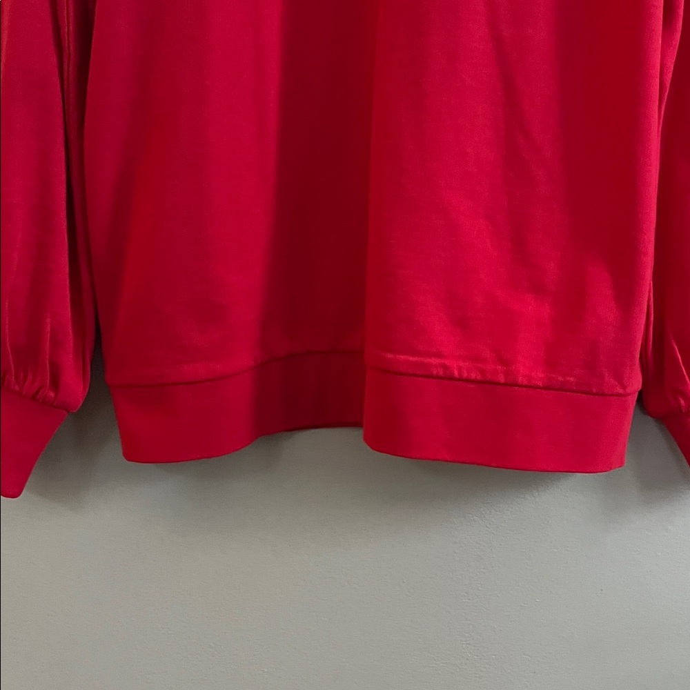 J Crew red puff sleeve dressy sweatshirt top beaded shoulder size small - Picture 3 of 15